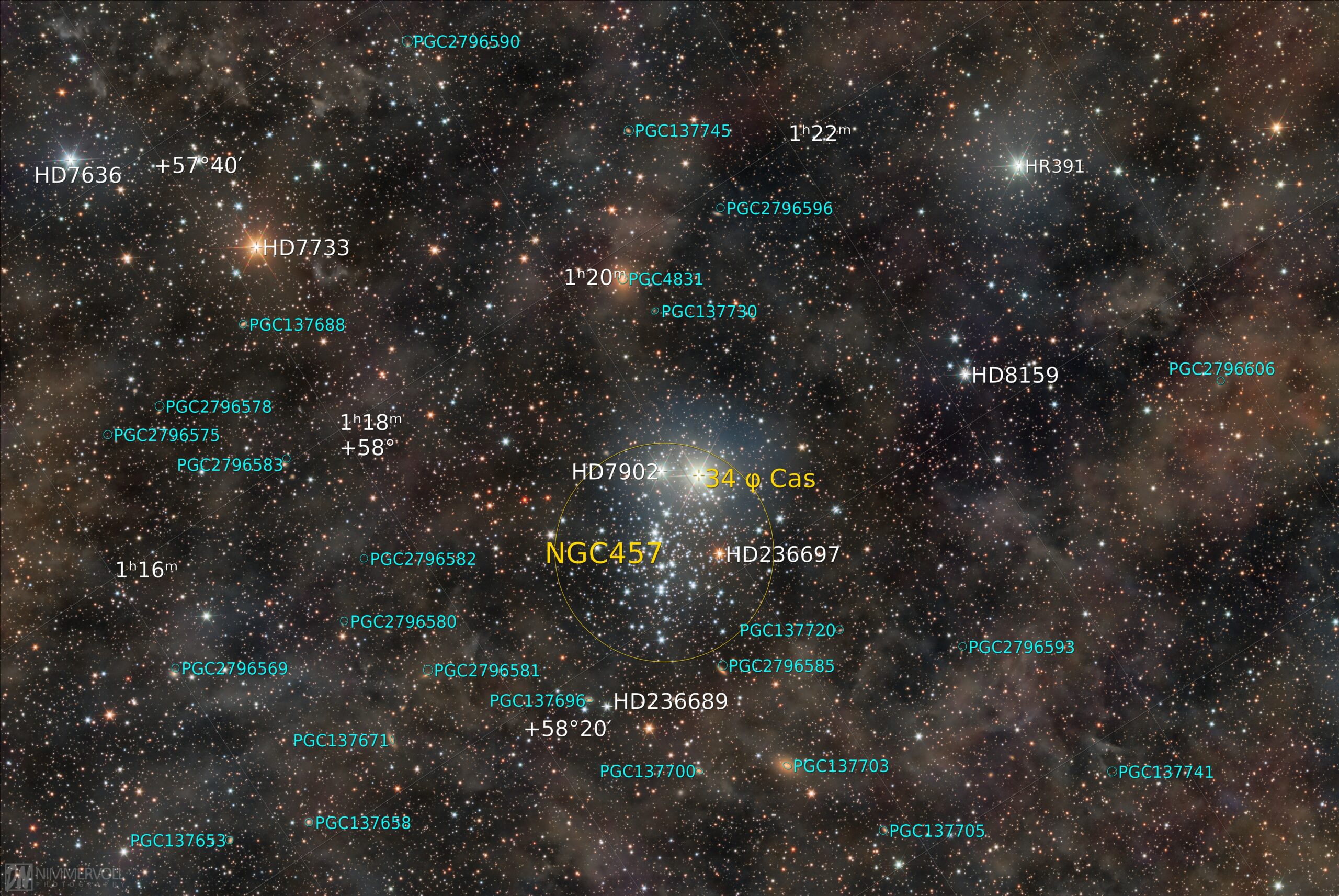 NGC 457 beschriftet