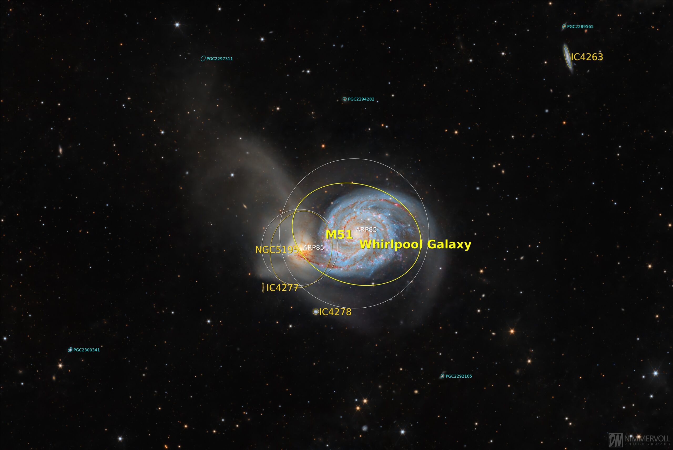 Messier 51 beschriftet